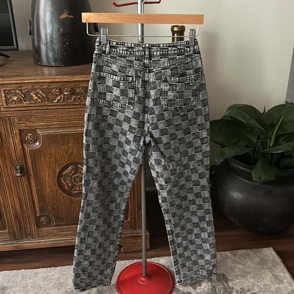 West of Melrose Grey Denim Checkered Pants Waist 26” Checkerboard